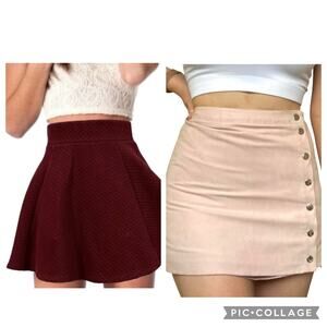 H&M size small/4 mini Blush pink Suede wrap button up & burgundy Skater skirt